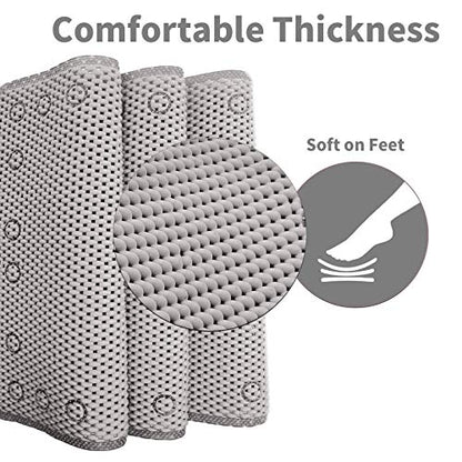 Shower and Bath Mat,Non-Slip Machine Washable and Extra Large Bathtub Mats with Drain Holes and Suction Cups Soft Foam Tub Mats-36” X 17”,Grey - color: Grey