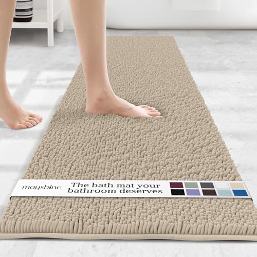 MAYSHINE Runner Plush Shaggy Chenille Bath Mat 71"x31" Extra Soft, Super Absorbent, Non-Slip Bathroom Rug | Fluffy Microfiber, Area Rug Sets for Bathroom Floor, Kitchen, Living Room | Beige - color: Beige, size: 71"x31" Runner