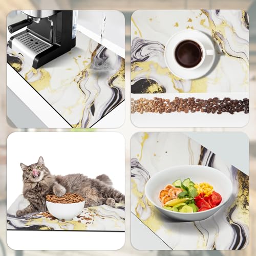 Sofort Dish Drying Mat, Super Absorbent Dish Drying Pad | Non-slip backing, Gold Black Marble, For Kitchen Counter, Coffee Maker, Dish Rack, 16 x 24 Inches