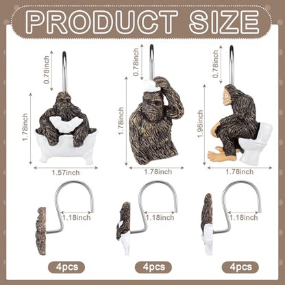 Roowest 12 Pcs Bigfoot Forest Monster Shower Curtain Hooks Western Shower Curtain Hooks Stainless Steel Rust Resistant Rings Hangers for Winter Farmhouse Rustic Bathroom Decor - style: Bigfoot Forest Monster