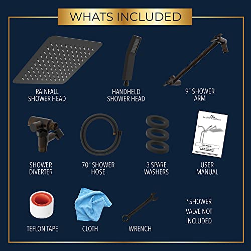 All Metal Shower Head 8" Dual Square Shower Head With Handheld Wand 71in Hose Set, High Pressure Rain Shower Heads Combo, 3-Way Diverter Rainfall Showerhead with Adjustable Extension Arm - color: Oil Rubbed Bronze, size: 8 Inches, 2.5 GPM