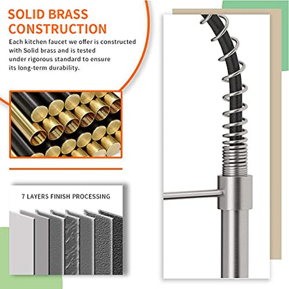 Kitchen Faucet with Pull Down Sprayer Brushed Nickel | 1 Handle Spring Sink Faucets,Lead-Free NSF Certified Stainless Steel, 1 or 3-Hole Deck Plate,Farmhouse, RV, Bar, Laundry Room - color: E - Nickel&Black