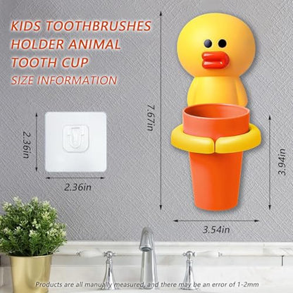 Kids Toothbrushes Holder Animal Tooth Cup Holder,Mouthwash Cup Rack for Children,Wall Mounted Sucker Toothpaste Storage Set Cute Household Toothpaste Rack No Punching Shelf Bracket with Cup (Chick) - color: Chick