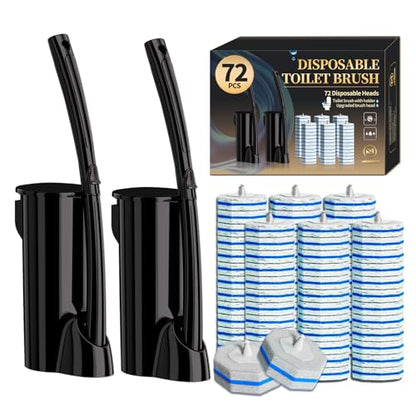 2 Pack Disposable Toilet Brush and Holder Set,Extended Handle with 72 Cleaner Refills Toilet Brush for Toilet Bowl Cleaners,Bathroom Cleaning, Bathtub.Disposable Toilet Cleaning System - style: 2 Pack Toilet Brush+72 refills