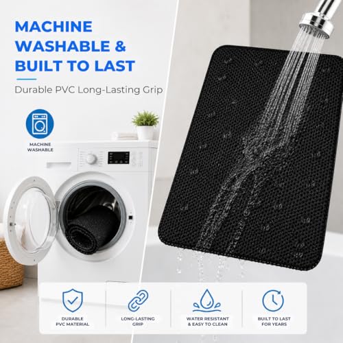 Bath Bliss Cushioned Foam Bath Mat Non Slip Bathtub Mat with 58 Suction Cups Black Color 17x36 | Machine Washable | Quick Drain Safety - color: Black