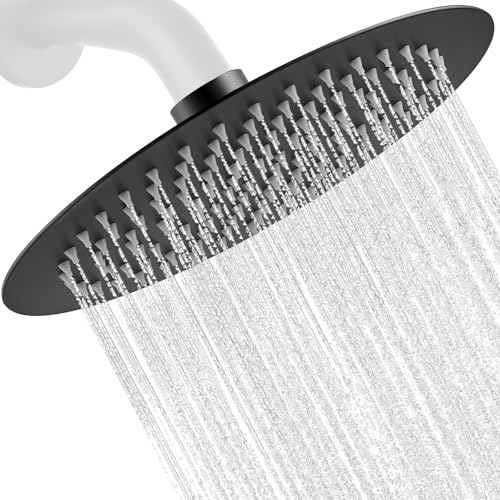 Midanya Round Rain Shower Head,High Pressure,Matte Black 6 Inch | 360°Swivel,Ceiling or Wall Mount,Waterfall Full Body Coverage,Bathroom Remodel,Stainless Steel Large Rainfall Shower Head - color: Black, size: 6 Inch