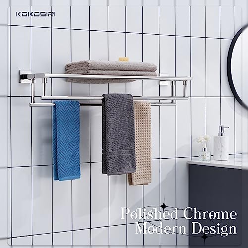 KOKOSIRI Bathroom Towel Rack Towel Holder 32 Inches Bath Towel Shelf with Double Towel Bars Wall Mounted, Polished Chrome Stainless Steel B6005CH-L32 - color: Polished Chrome, size: 32 Inch