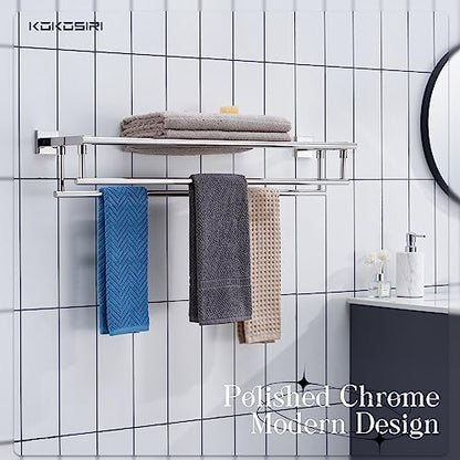 KOKOSIRI Bathroom Towel Rack Towel Holder 32 Inches Bath Towel Shelf with Double Towel Bars Wall Mounted, Polished Chrome Stainless Steel B6005CH-L32 - color: Polished Chrome, size: 32 Inch