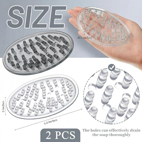 2 Pcs Plastic Soap Holder Soap Dish Bar Saver Tray with Holes Sponge Holder for Kitchen Bathroom Shower Counter, 4.5 x 3 x 0.7 Inches (Clear,Light Gray) - color: Clear, Light Gray