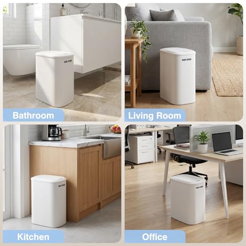 Motion Sensor Trash Can 2.6 Gallon Automatic Bathroom Garbage Can with Lid,Touchless Smart Slim Small Narrow Waste Basket Odor Control Aromatherapy IPX4 Waterproof for Office RV Bedroom Kitchen Cream