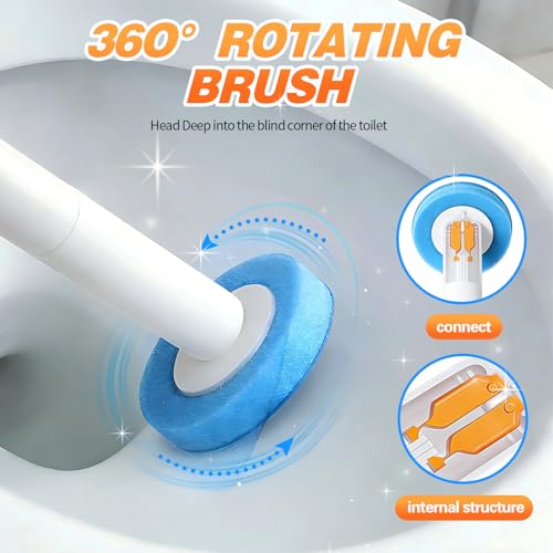SOPAMI 32pcs Disposable Toilet Brush Refills,3-Layer Pre-Loaded Rich Foam | Toilet Bowl Wand Refills Pre-Loaded with Cleaner Toilet and Bathroom Cleaning Supplies Sponge Replacement (Blue) - color: Blue