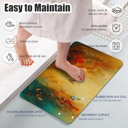 Bathroom Runner Mat Rugs Long,Cat Flower Garden Butterflies 3D Painting Diatomite Stone Bath Mat Large Absorbent Diatomaceous Non Slip Fast Dry Bathroom Rugs 16x42in - color: Design10