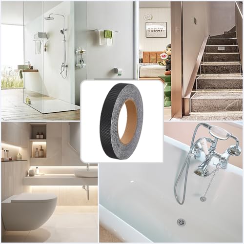 CREATCABIN Grip Tape Roll Waterproof Black Grip Tape Safety Non Skid Strips for Furniture Anti Slip Mobile Device Grip Fixed Outdoor Stairs Home Bathtubs Bathroom Floor Kitchen Adhesion Use 394x0.8in - style: black
