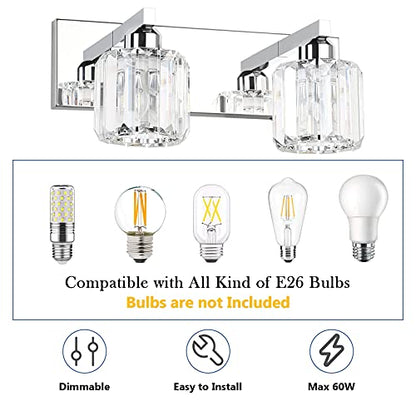 Aipsun Bathroom Vanity Lighting Fixtures Crystal Vanity Lights for Bathroom 2 Lights Stainless Steel Wall Lighting Fixtures(Exclude Bulb) - color: Chrome (Round), size: 15 inch