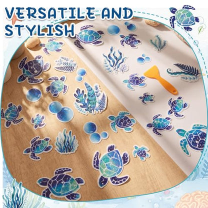 Fullhawl 30 Pcs Turtle Non Slip Bathtub Stickers Turtle Anti Slip Shower Stickers Shower Floor Nonslip Sticker Applique Adhesive Decals Treads with Scraper for Bathtub Bathroom Floor - style: Turtle