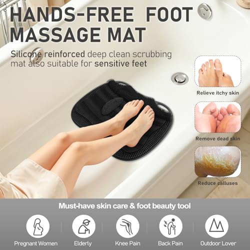 XL Shower Foot Scrubber Mat in Shower with Non-slip Suction Cups | Silicone Feet Toes Deep Clean Exfoliating Massage Brush without Bending, Use in Bathtub Floor Bathroom Safe 17.4*13.4" Black - color: 17.4*13.39" Black