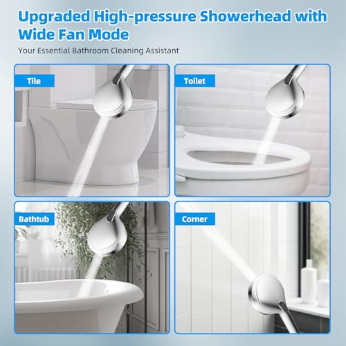 Hibbent 12'' All Metal CUPC Certified Shower Head, High Pressure Rainfall Shower Head, Handheld Showerhead Combo, 12'' Adjustable Shower Extension Arm, 10-Spray, 71'' Hose, Showerhead Holder, Chrome - color: Chrome, style: Square 12''