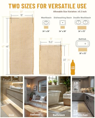 Furicher Large Waffle Bath Mat Set, Non Slip Bathroom Mat Set 2 Piece, Ultra Absorbent Bath Mats, Machine Washable Bath Rugs, Brown & White, 20"×47" and 16"×24" - color: Brown-white