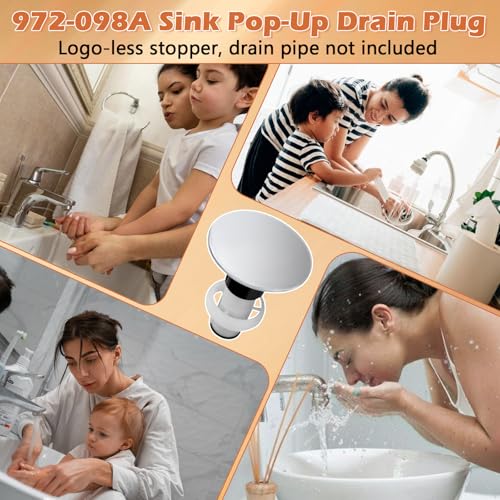 972098A Drain Stopper Polished Chrome Sink Stopper | 972-098A Drain Sink Plug Part Push & Seal Drain Stopper Assembly 35338-06XX