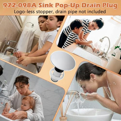 972098A Drain Stopper Polished Chrome Sink Stopper | 972-098A Drain Sink Plug Part Push & Seal Drain Stopper Assembly 35338-06XX