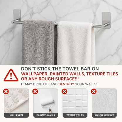 Adhesive Bath Towel Bar 24-inch, No Drill Stick On Towel Rack, Easy Install with Self-Adhesive, Premium SUS304 Stainless Steel (Brush Nickle, 24) - color: Brush Nickle, size: 24-Inch