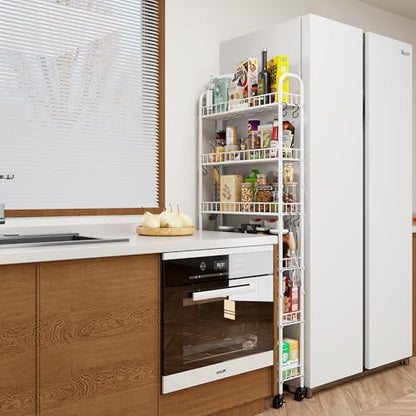 6 Tier Slim Rolling Storage Cart with Wheels, Metal Mobile Shelving Unit Organizer Utility Cart for Office Bathroom Kitchen Laundry Room Narrow Places (White 6 Inches) - size: White 6 Inches