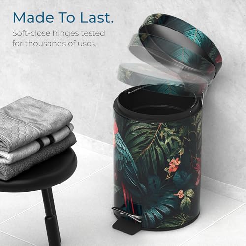 Sanilo Small Bathroom Trash Can with Lid [1.3 Gallon] - Lidded Tiny Trashcan for Garbage - Mini Metal Bin with Soft Closing Mechanism - Bath Room Accessoire Wastebin with Inner Bucket (Exotic) - color: Exotic