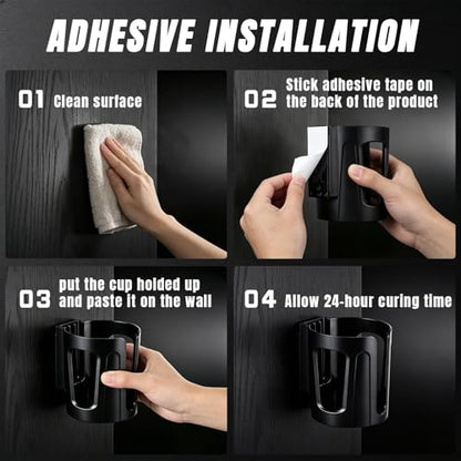Wall Mounted Cup Holder, Adhesive Install Large Drink Holder | Shockproof, Scratchproof, Doesn't Scratch Tint, Holds Large 8-40 oz. Bottles, Mugs and Other Big Drinks in 3.15"-3.93" - size: 1 Pack
