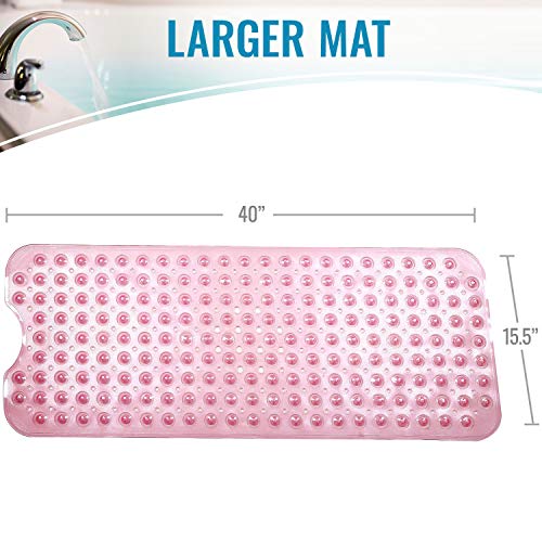 HealthSmart Bath Mat Extra Large No Slip Shower & Bathtub Mat with Suction Cups and Drain Holes for Anti-slip Grip, Machine Washable, Extra Large, 40 x 15.5, Pink - color: Pink, size: 40" x 15.5" (Rectangular)