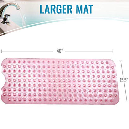 HealthSmart Bath Mat Extra Large No Slip Shower & Bathtub Mat with Suction Cups and Drain Holes for Anti-slip Grip, Machine Washable, Extra Large, 40 x 15.5, Pink - color: Pink, size: 40" x 15.5" (Rectangular)