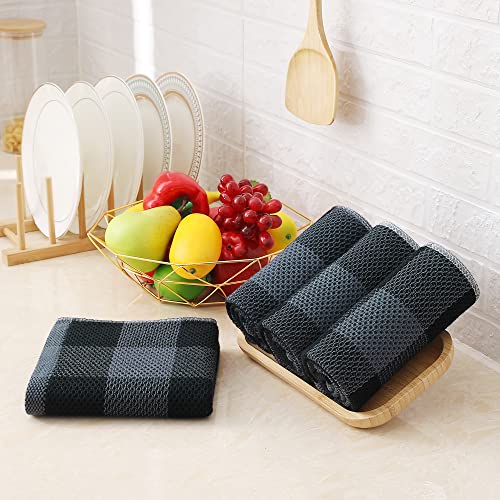 Homaxy 100% Cotton Plaid 4 Pack Kitchen Towels, 13" x 28", Black & Grey | Waffle Weave, Plaid, Super Soft and Absorbent Dish Towels, Quick Drying, Multi-Purpose - color: Black & Grey, size: 13 x 28 - 4 Pack