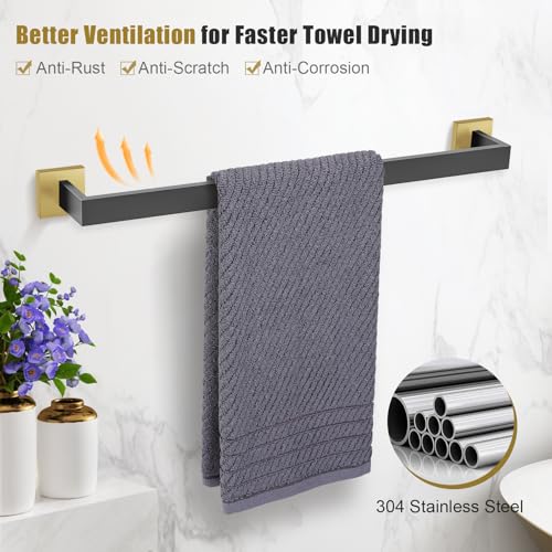 TURS 5-Piece Bathroom Hardware Set Matte Black and Gold Towel Bar Set Bath Towel Holder Sets SUS 304 Stainless Steel Wall Mounted Towel Rack Sets for Bathroom. - color: Black&gold, size: Set D
