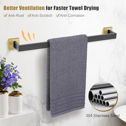 TURS 5-Piece Bathroom Hardware Set Matte Black and Gold Towel Bar Set Bath Towel Holder Sets SUS 304 Stainless Steel Wall Mounted Towel Rack Sets for Bathroom. - color: Black&gold, size: Set D