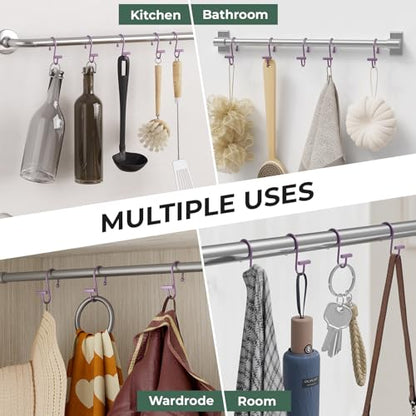 Purple Shower Curtain Hooks, Bathway Shower Curtain Rings Rust Proof, 12PCS Shower Hooks for Shower Curtain, T-Bar Design Convenient Elegant Shower Curtain Hangers for Bathroom Kitchen Wardrobe - color: Purple