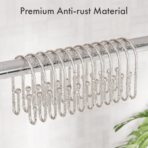 AmazerBath Shower Curtain Hooks, Nickel Shower Curtain Hooks Rust Proof, Non-Slip Simple Double Hook Shower Curtain Hooks for Shower Curtain, Sturdy Shower Curtain Rings, 12Pcs - color: Nickel, style: Minimalist