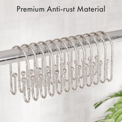AmazerBath Shower Curtain Hooks, Nickel Shower Curtain Hooks Rust Proof, Non-Slip Simple Double Hook Shower Curtain Hooks for Shower Curtain, Sturdy Shower Curtain Rings, 12Pcs - color: Nickel, style: Minimalist