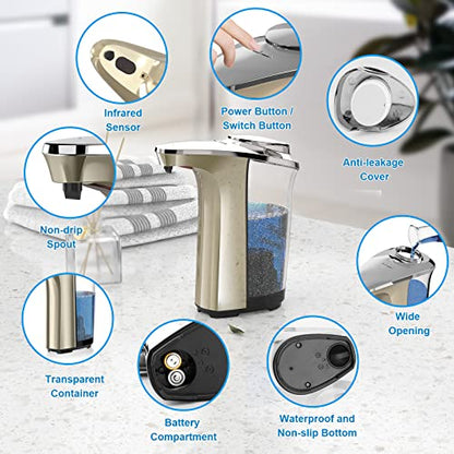 Automatic Soap Dispenser, 17oz Touchless Liquid Dish Soap Dispenser Kitchen | 17OZ Large Capacity, Infrared Sensor, 5 Adjustable Soap Levels, Hand Dispenser for Bathroom Kitchen Sink, Battery Operated - color: Champagne Gold