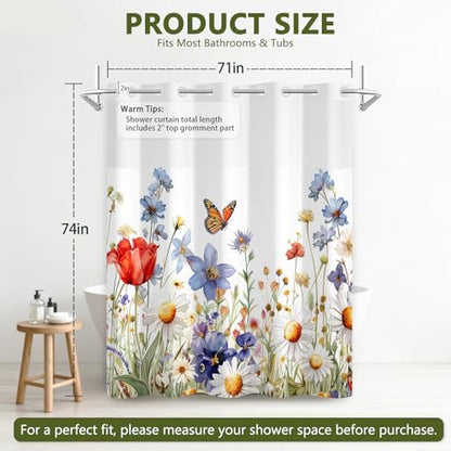 No Hook Shower Curtain and Liner Set, Waterproof Farmhouse Shower Curtain with Weighted Hem and Sheer Top Window, Double Layer Garden Floral Shower Curtains for Bathroom, 71x74 Inches - color: Spring Garden