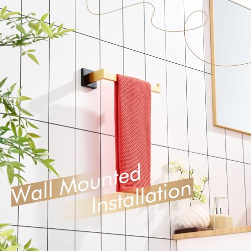 KOKOSIRI Towel Bar for Bathroom Wall Mount 9'' Hand Towel Holder T-304 Stainless Steel Bath Kitchen Accessories Matte Black and Brushed Gold, B3003GDK - color: Black Gold