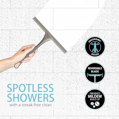 Better Living Products 17500 Soft Grip Shower Squeegee, 10-Inch Rubber Blade, Grey/Nickel