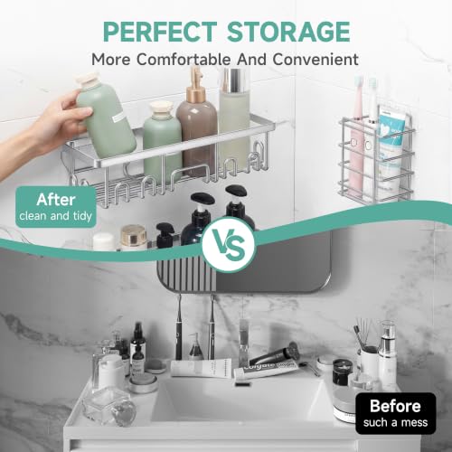 Veken Shower Caddy 6-Pack, Family Choice Award Winner, Large Wall Mounted Shower Rack, Bathroom Shelves Over Toilet, Organizer Storage Accessories with Soap Dish&Toothbrush Holder, Silver
