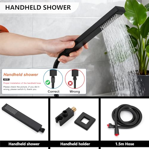 Midanya Shower System with Tub Spout,Bathtub Shower Faucet Set with Square Rainfall Head and Handheld Sprayer Wall Mount Tub Faucet Set with Valve and Trim Kit,10 Inch Matte Black - color: Matte Black, size: 10 Inch