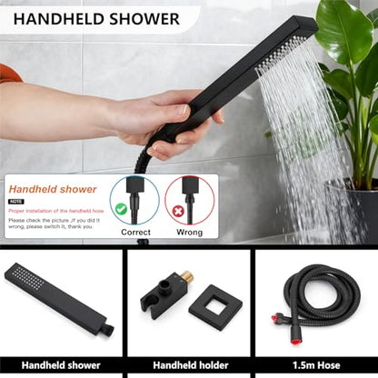 Midanya Shower System with Tub Spout,Bathtub Shower Faucet Set with Square Rainfall Head and Handheld Sprayer Wall Mount Tub Faucet Set with Valve and Trim Kit,10 Inch Matte Black - color: Matte Black, size: 10 Inch