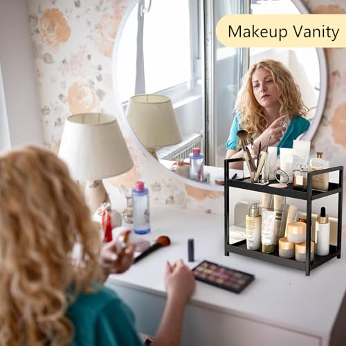 2-Tier Bathroom Countertop Organizer Multifunctional Vanity Tray Cosmetic and Makeup Storage Rack Kitchen Spice Shelf Freestanding Organizer (White) - color: White