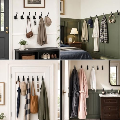 Coat Hooks Heavy Duty - Metal Wall Hooks Wall Mount with Concealed Screw Design Matte Black Hooks for Hanging Towel, Key, Robe, Scarf, Entryway Closet Mudroom Bathroom (4, Black)