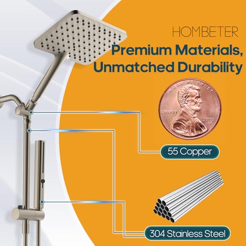 High Pressure Rain Shower Head with Handheld Combo, 10 Inch Square Rainfall Showerhead, Adjustable Slide Bar Dual Shower System, 3 Spray Modes, 59" Stainless Steel Hose, Brushed Nickel - color: Brushed Nickel, style: Basic