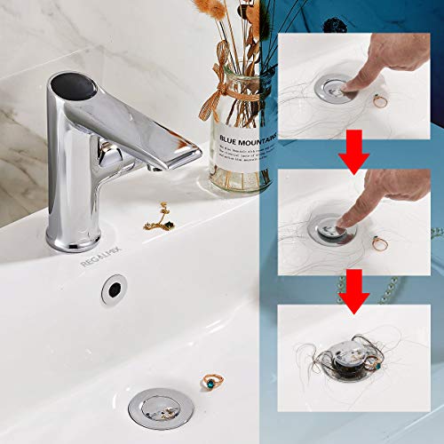 REGALMIX Pop Up Drain Stopper, Built-in Anti-Clogging Strainer, Polished Chrome, Fits Standard American Drain Hole (1-1/2" to 1-3/4") - color: Chrome, size: With Overflow