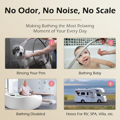 Ultra-Soft Silicone Shower Hose with Spare Washers, Anti-Kink Designed Long Shower Head Hose Replacement with Brass Insert and Nut, 59 Inches, Silver - color: Silver, size: 59 Inches