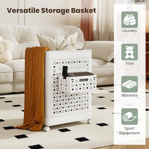 Giantex 75L Collapsible Laundry Baskets with Wheels | Foldable Laundry Hamper with Handles & Underwear Basket, Large Plastic Dirty Clothes Hamper for Bathroom, Bedroom, Dorm