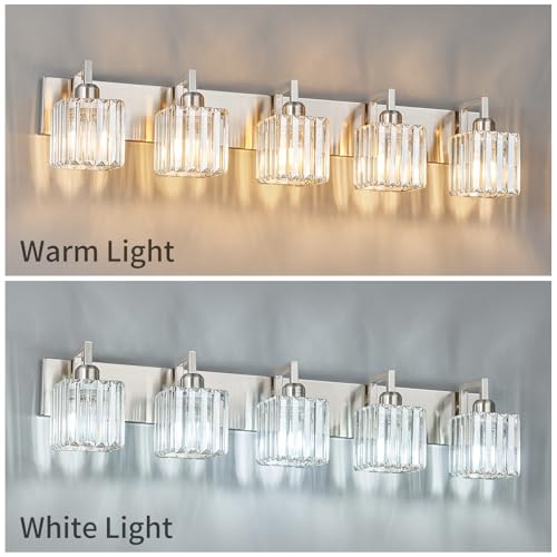 Modern Bathroom Vanity Light 5-Lights Brushed Nickel Vanity Light Crystal Wall Light Bathroom Light Fixtures - color: Nickel Crooked, size: 5-light